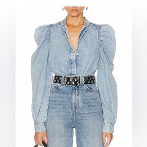 Frame Gillian Denim Puff Sleeve Top